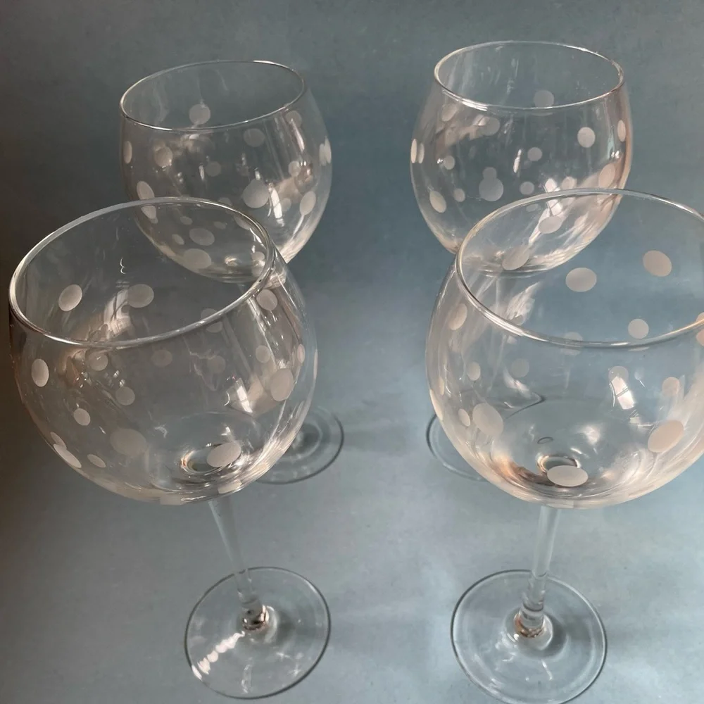 NWOT Pier One Polka Dot Designed Balloon Goblets, 3 piece set